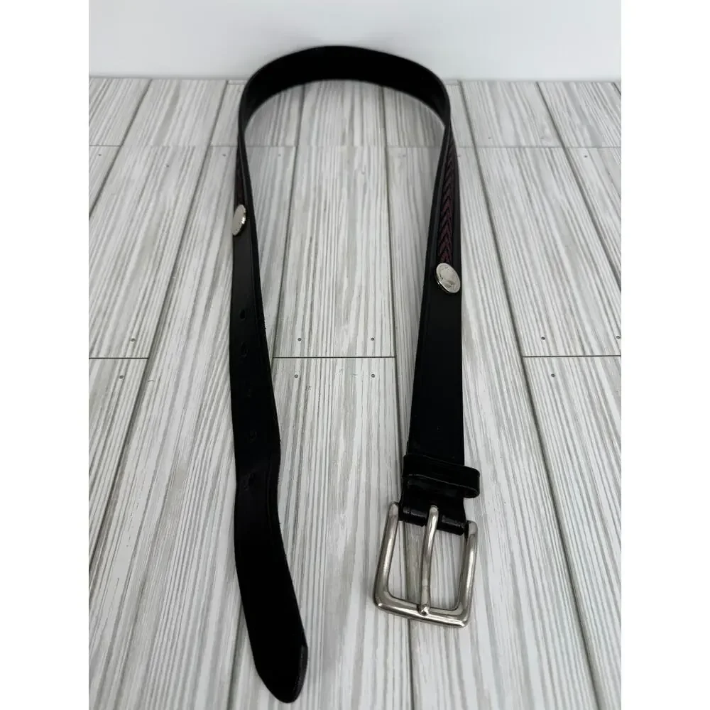 Gap belt men's 34 buffalo head nickel silver tone Italian leather western black